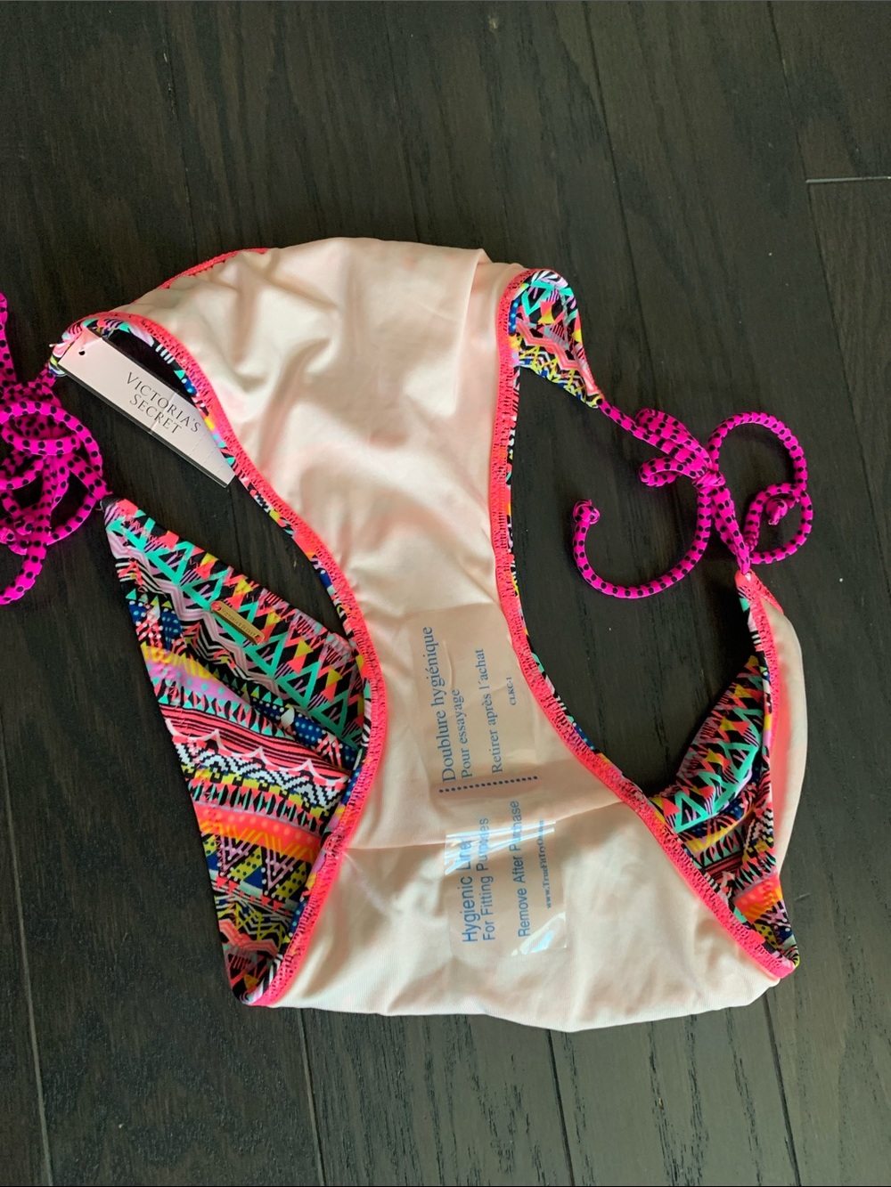 Victoria's Secret Neon Pink Multicolor Tribal Tie-Side Bikini Bottom - Picture 6 of 6